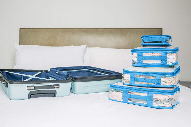 EzPacking Clear Travel Packing Cubes Set of 4 for Carry On (XS, Small, Medium, Large) / See-Through Clothes Organizer Dividers for Suitcase/Transparent Vinyl PVC Cell Pouches for Luggage (Turquoise) - Image 3